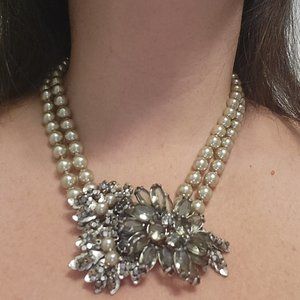 J Crew Grey Pearl and Stone Necklace